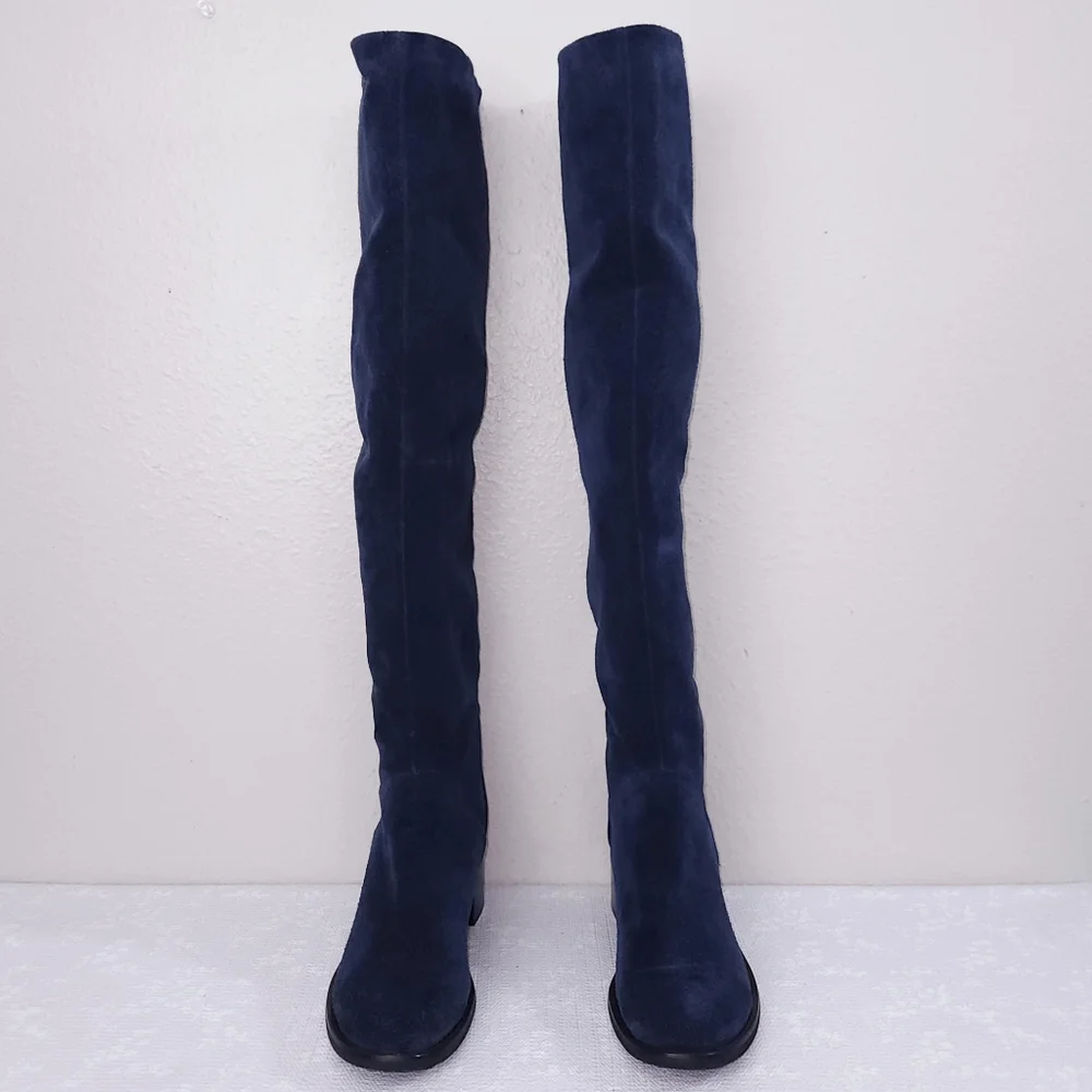 Jeffrey Campbell Ryding Over The Knee Riding Boots US 8.5 Navy Blue Suede OTK